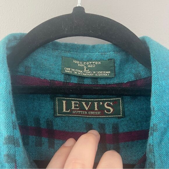 Vintage Levis Shirt Purple Turquoise Stripes Sutter Creek Big E Size Large - Picture 6 of 7